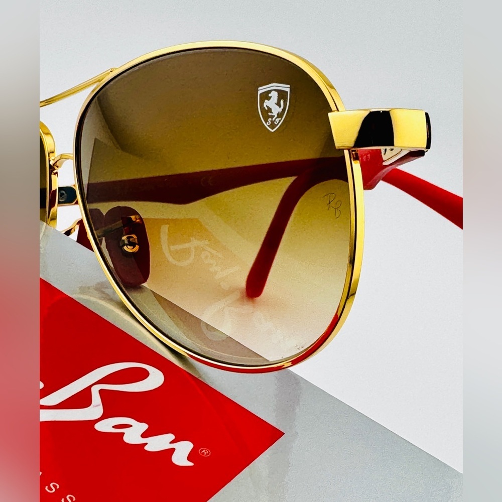 Ray-Ban Scuderia Ferrari Sunglasses RB8313M Gold Frame Brown Gradient Lenses - Picture 14 of 15